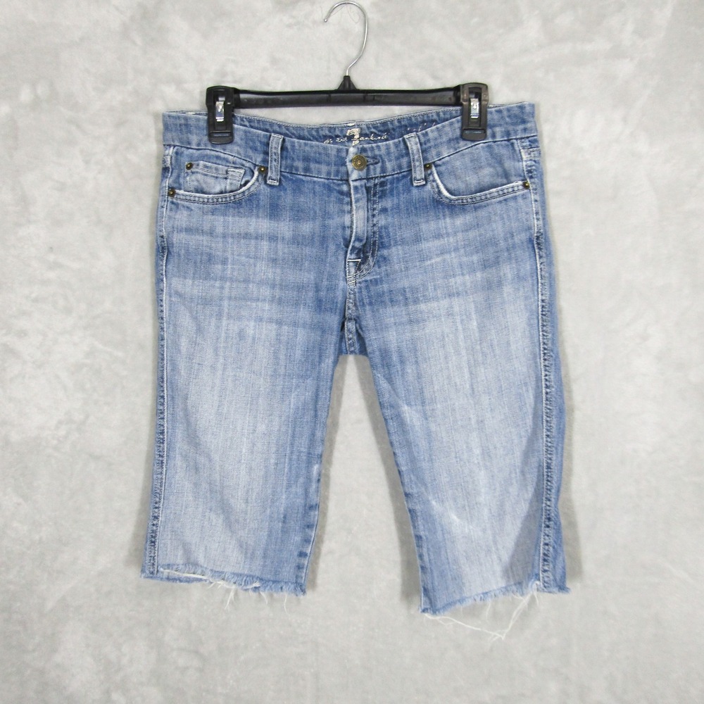 7 For All Mankind Lexie Petite Denim Jean Shorts Women's Size 30 Raw Hem